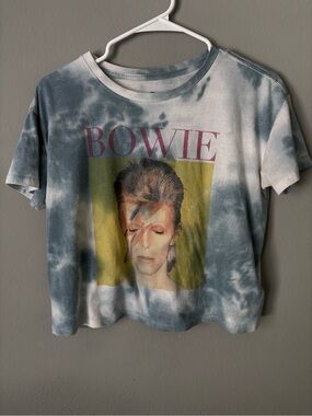David Bowie Aladdin Sane Blue Tie-Dye Crop Graphic Tee Small